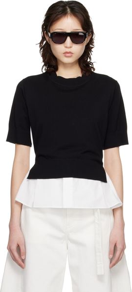 sacai sacai White & Black Poplin Cotton Knit Sweater