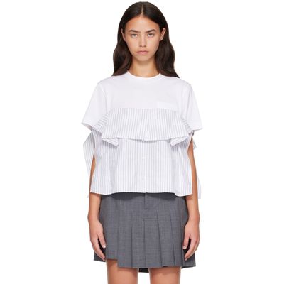 sacai sacai White Poplin Cotton Jersey T-shirt