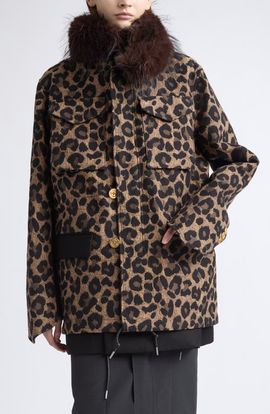 Sacai Sacai Wool Flannel Jacket with Faux Fur Collar