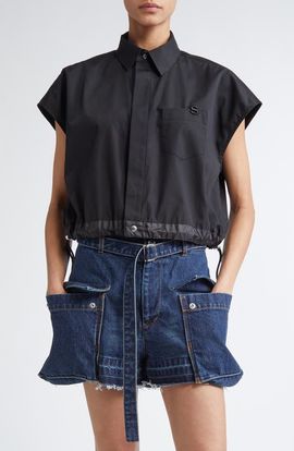 Sacai Sacai x Thomas Mason Mixed Media Top