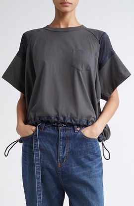Sacai Sacai x Thomas Mason Paneled Mixed Media T-Shirt
