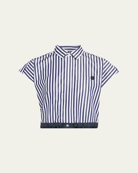 SACAI Striped Cotton Poplin Crop Button-Down Shirt