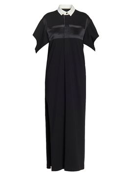 sacai Women's Mixed-Media Collared Maxi Dress