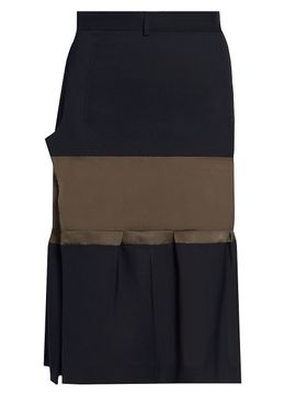 Sacai Women's Mixed-Media Wool-Mesh Midi-Skirt