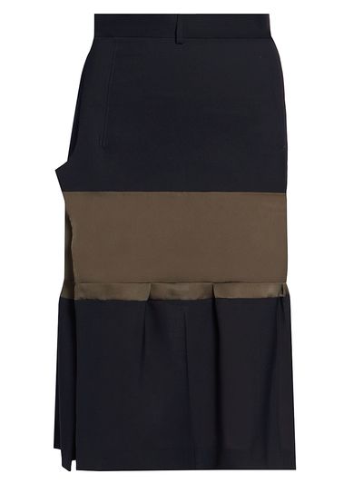 Sacai Women's Mixed-Media Wool-Mesh Midi-Skirt