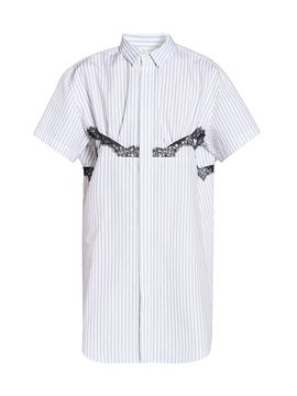 Sacai Women's Pinstripe Lace-Trimmed Poplin Miini-Shirtdress
