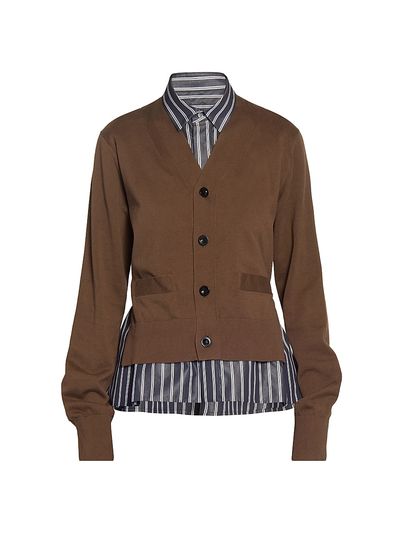Sacai Women's Spliced Mixed-Media Poplin & Knit Cardigan