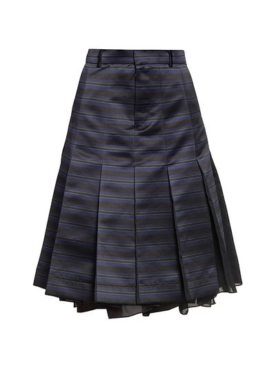 Sacai Women's Striped Pleated A-Line Knee-Length Skirt