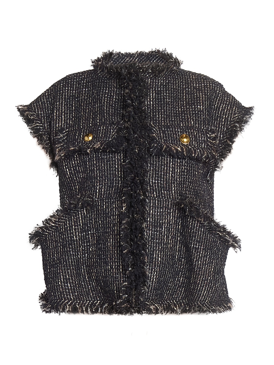 Sacai - Women's Wool-Blend Tweed Short-Sleeve Jacket