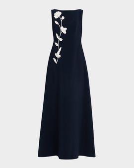 Sachin & Babi Bateau-Neck Floral Applique Gown
