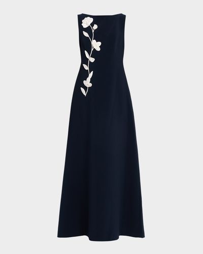 Sachin & Babi Bateau-Neck Floral Applique Gown