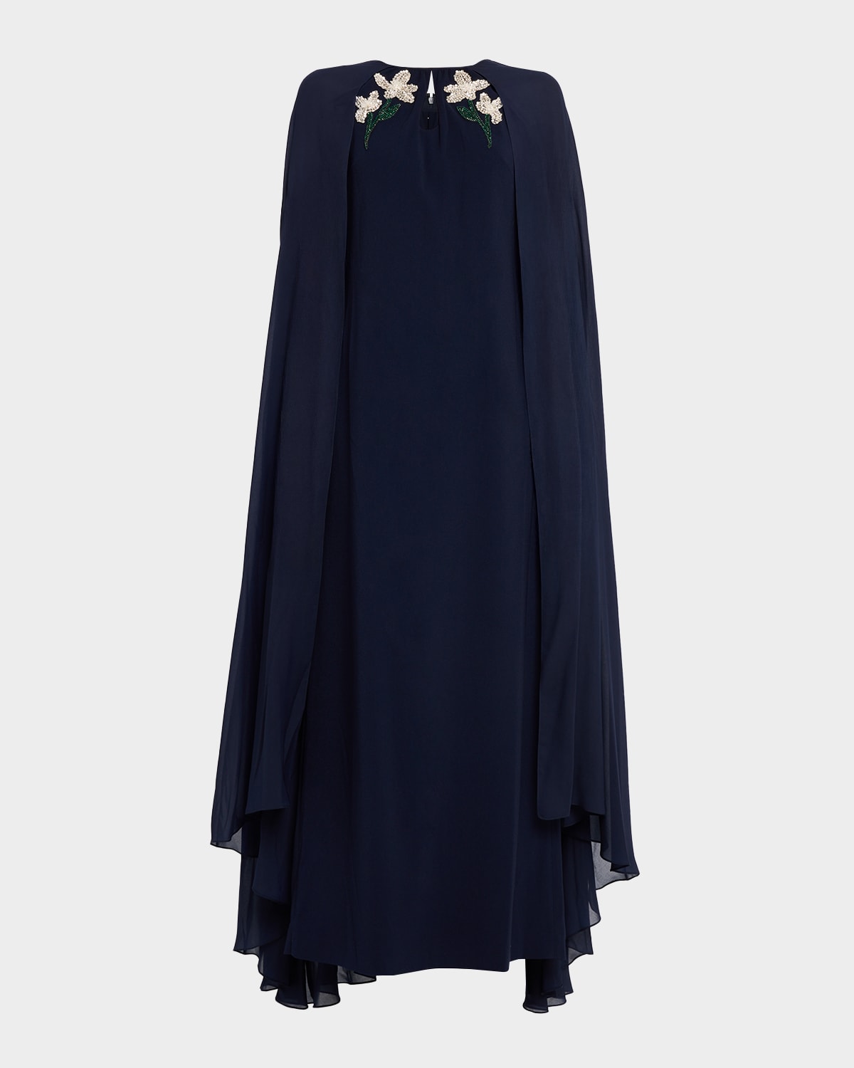 Sachin & Babi Beaded Chiffon Cape Crepe Gown
