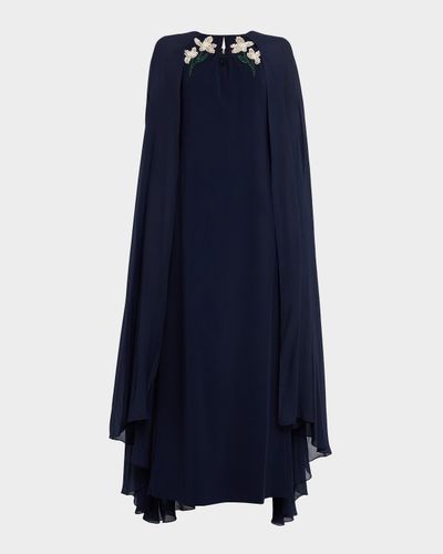 Sachin & Babi Beaded Chiffon Cape Crepe Gown