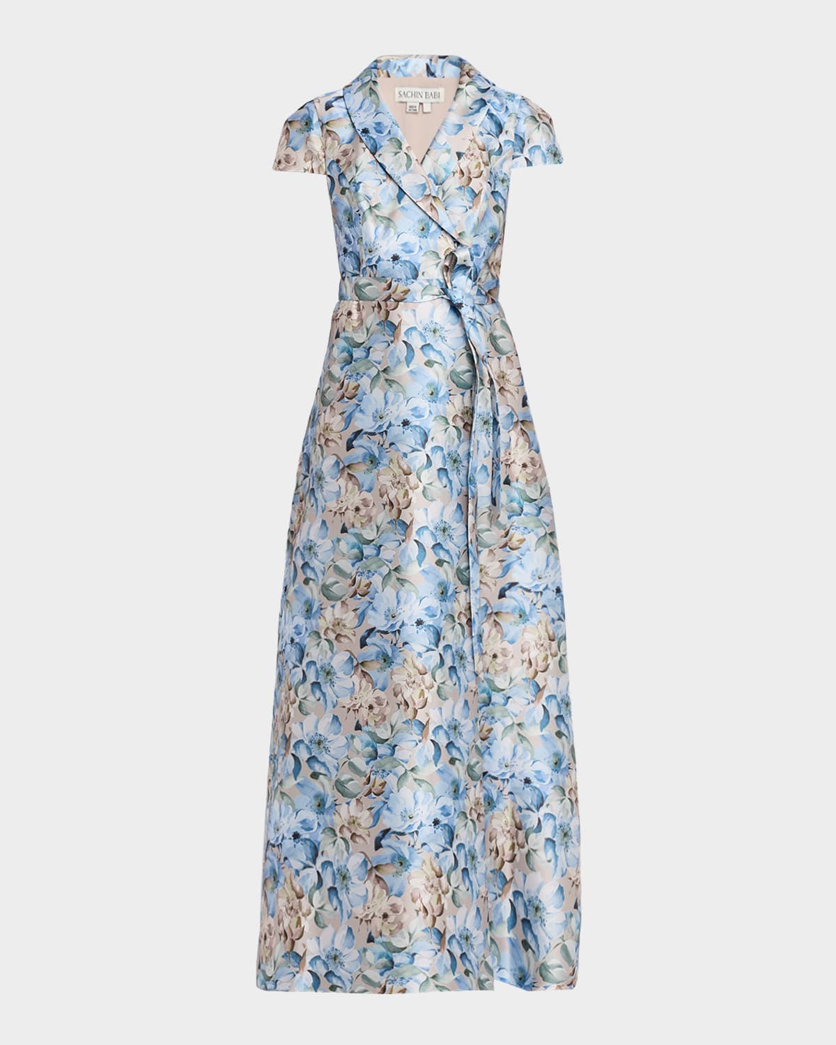 Sachin & Babi Etienne Floral-Print Mikado Wrap Gown