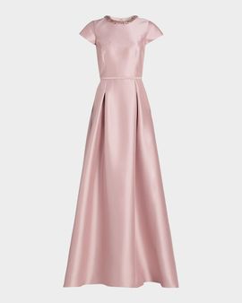 Sachin & Babi Jewel-Embellished Pleated Mikado Gown