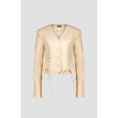 SAEMDI SAEMDI Gia Lace Up Faux Leather Jacket