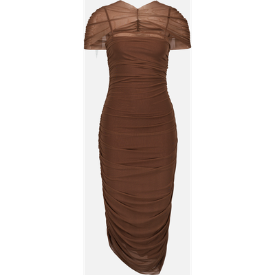 SAEMDI SAEMDI Zola Ruched Mesh Cape Dress