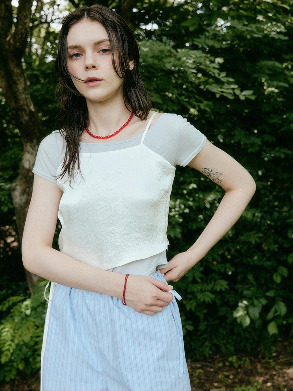 Sage Side String Satin Sleeveless Top
