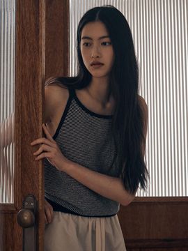 SAGEMENT BONO BOUCLE STRIPE KNIT SLEEVELESS TANK [NAVY]