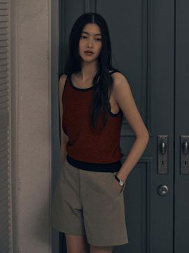 SAGEMENT BONO BOUCLE STRIPE KNIT SLEEVELESS TANK [RED]