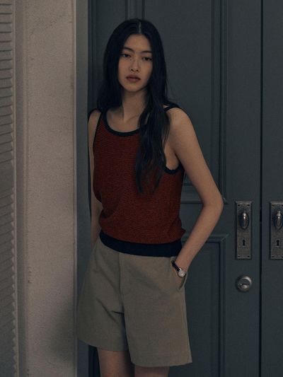 SAGEMENT BONO BOUCLE STRIPE KNIT SLEEVELESS TANK [RED]