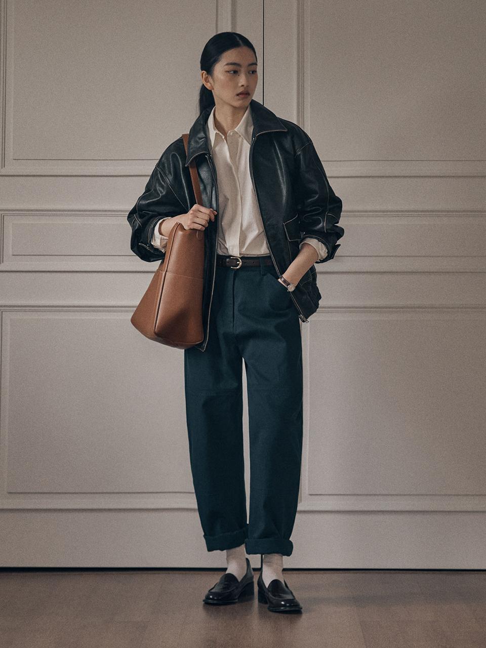 SAGEMENT CLOVER STITCH COTTON WIDE PANTS [NAVY]