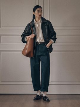 SAGEMENT CLOVER STITCH COTTON WIDE PANTS [NAVY]