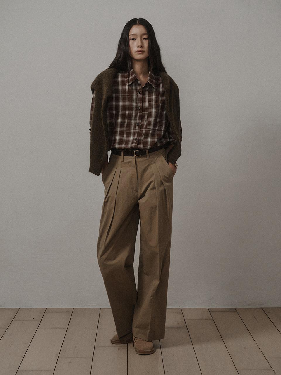 SAGEMENT DOUBLE PINTUCK COTTON PANTS_BROWN