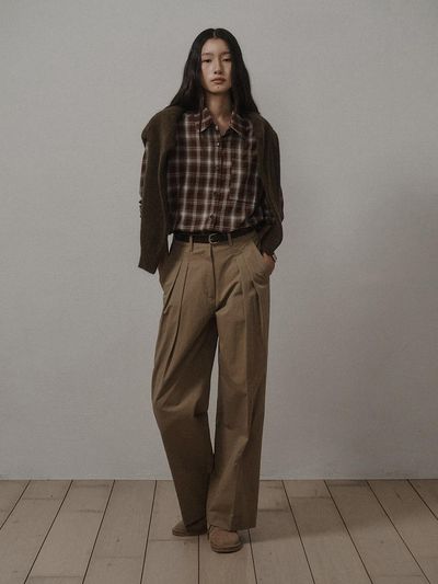 SAGEMENT DOUBLE PINTUCK COTTON PANTS_BROWN