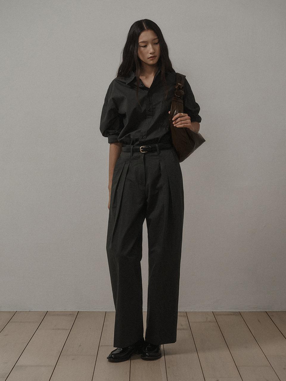 SAGEMENT DOUBLE PINTUCK COTTON PANTS_CHARCOAL