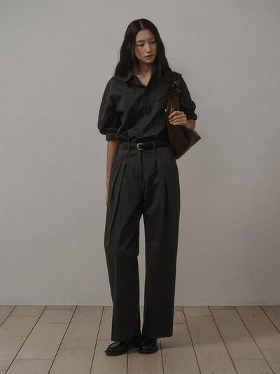 SAGEMENT DOUBLE PINTUCK COTTON PANTS_CHARCOAL