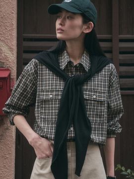 SAGEMENT EZRA CASH SHAWL MUFFLER SCARF [BLACK]