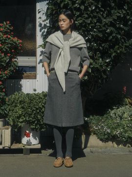 SAGEMENT HAMP WOOL HALF SKIRT_CHARCOAL
