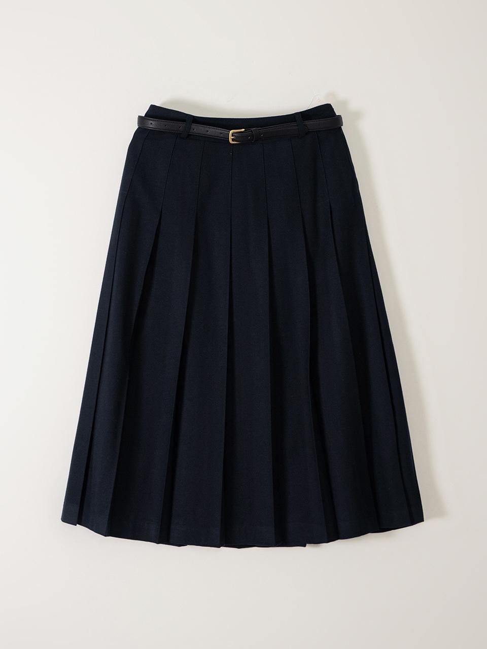 SAGEMENT NEW WOOL PLEATS SKIRT (BELT SET)_NAVY