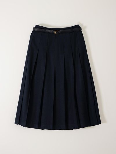 SAGEMENT NEW WOOL PLEATS SKIRT (BELT SET)_NAVY