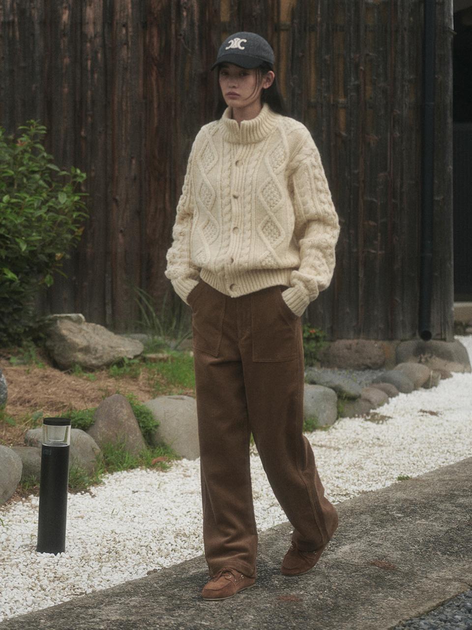 SAGEMENT Poland Cable Knit Wool Cardigan [Cream]