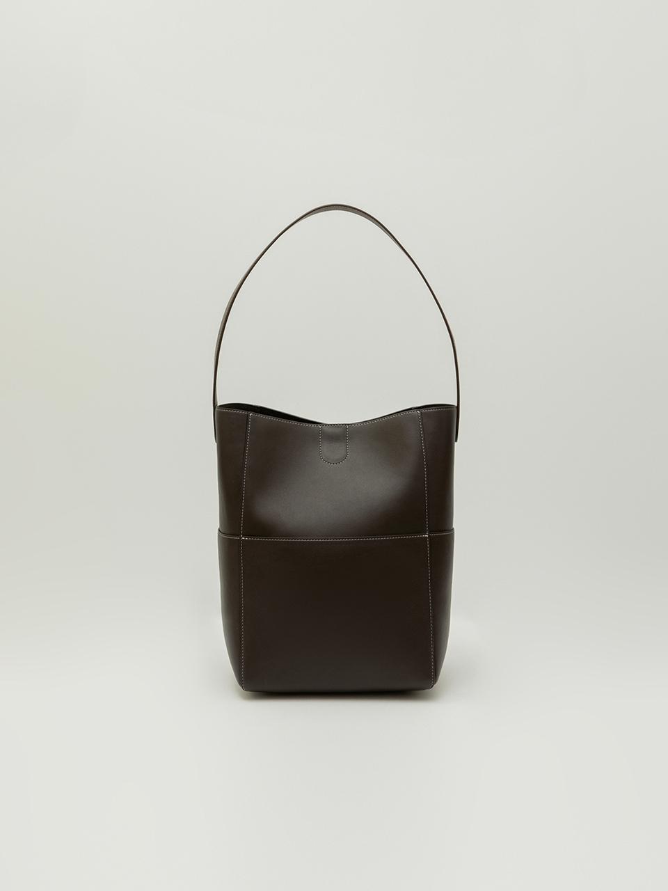 SAGEMENT Stitch Leather Spacious Bucket Bag [Brown]