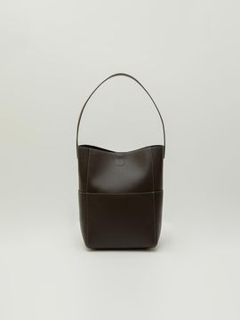 SAGEMENT Stitch Leather Spacious Bucket Bag [Brown]