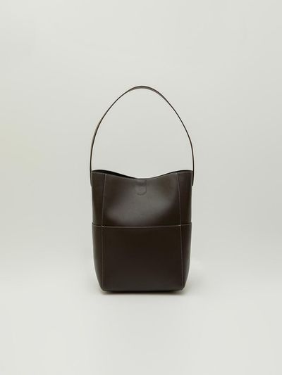 SAGEMENT Stitch Leather Spacious Bucket Bag [Brown]