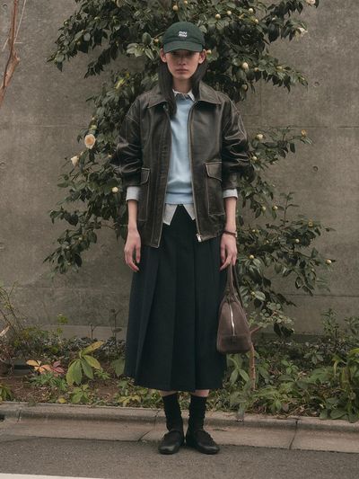 SAGEMENT TESSA PLEATS BELT SET SKIRT [DARK NAVY]