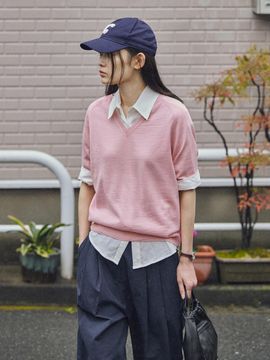 SAGEMENT WAVE V NECK KNIT [PINK]
