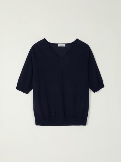 SAGEMENT WAVE V NECK KNIT SWEATER [NAVY]