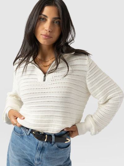 Saint + Sofia Saint + Sofia Ester Quarter Zip Knit Top