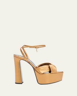 Saint Laurent 140mm Franciane Metallic Leather Platform Sandals