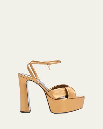 Saint Laurent 140mm Franciane Metallic Leather Platform Sandals