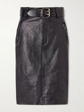 SAINT LAURENT Belted textured-leather skirt