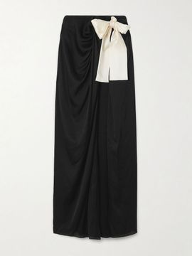 SAINT LAURENT Bow-detailed silk-charmeuse maxi skirt