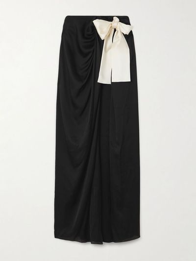 SAINT LAURENT Bow-detailed silk-charmeuse maxi skirt