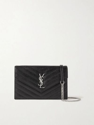 SAINT LAURENT Cassandre matelassé textured-leather chain wallet