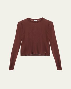 Saint Laurent Cassandre Sheer Knit Long-Sleeve Top